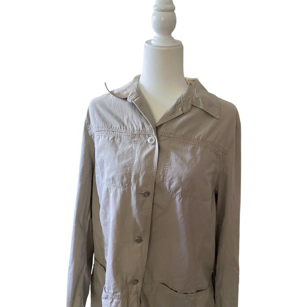 Emanuel Ungaro Liberte Tan Button Front Casual Jacket Trench Cotton Size 14 - Picture 5 of 7